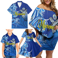 Micronesia Sea Turtle Family Matching Off Shoulder Short Dress and Hawaiian Shirt Federated States Of Micronesia Tribal Floral Pattern