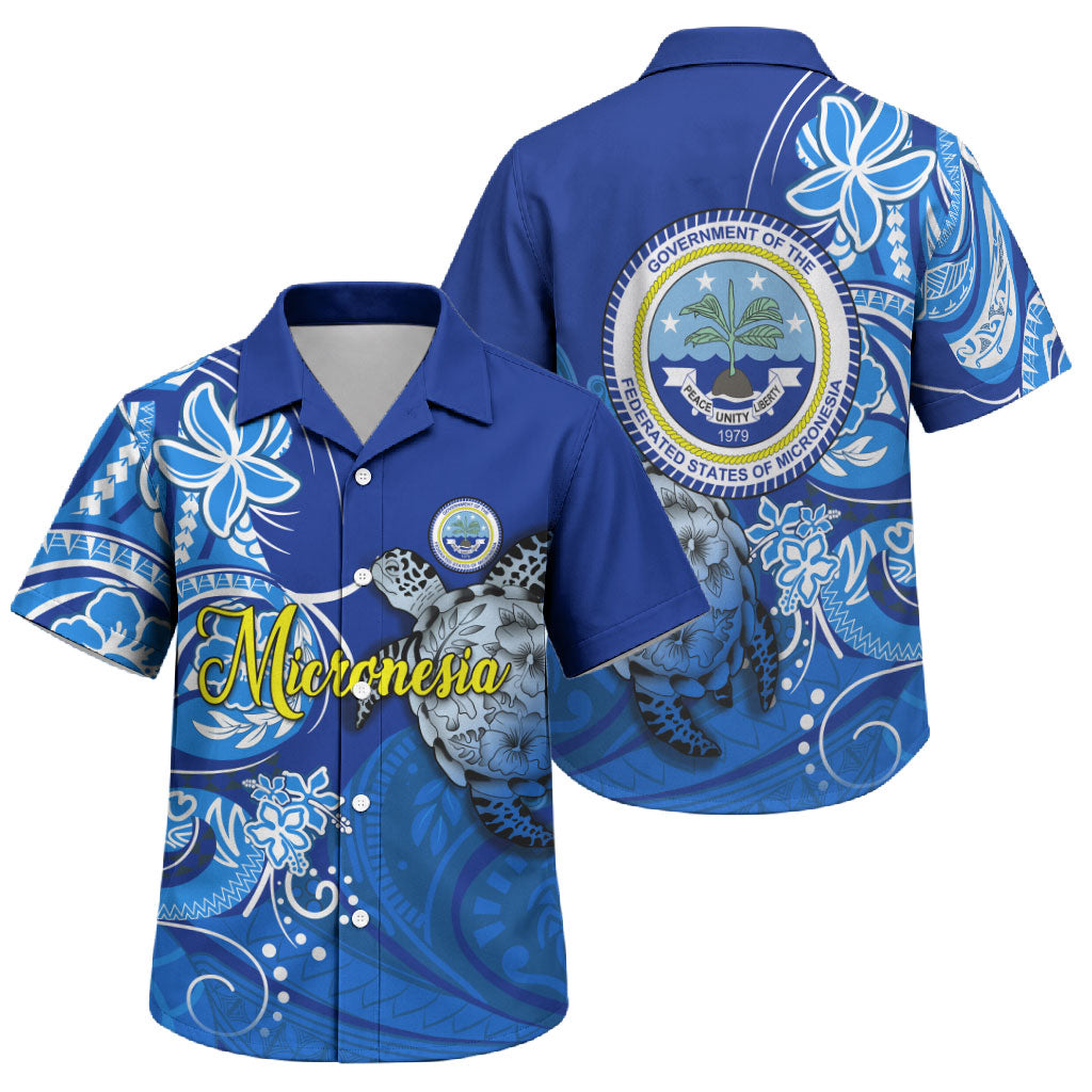 Micronesia Sea Turtle Family Matching Off Shoulder Short Dress and Hawaiian Shirt Federated States Of Micronesia Tribal Floral Pattern