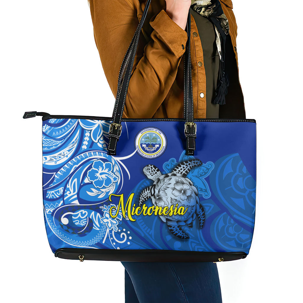 Micronesia Sea Turtle Leather Tote Bag Federated States Of Micronesia Tribal Floral Pattern