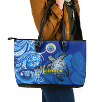 Micronesia Sea Turtle Leather Tote Bag Federated States Of Micronesia Tribal Floral Pattern