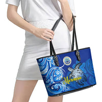 Micronesia Sea Turtle Leather Tote Bag Federated States Of Micronesia Tribal Floral Pattern