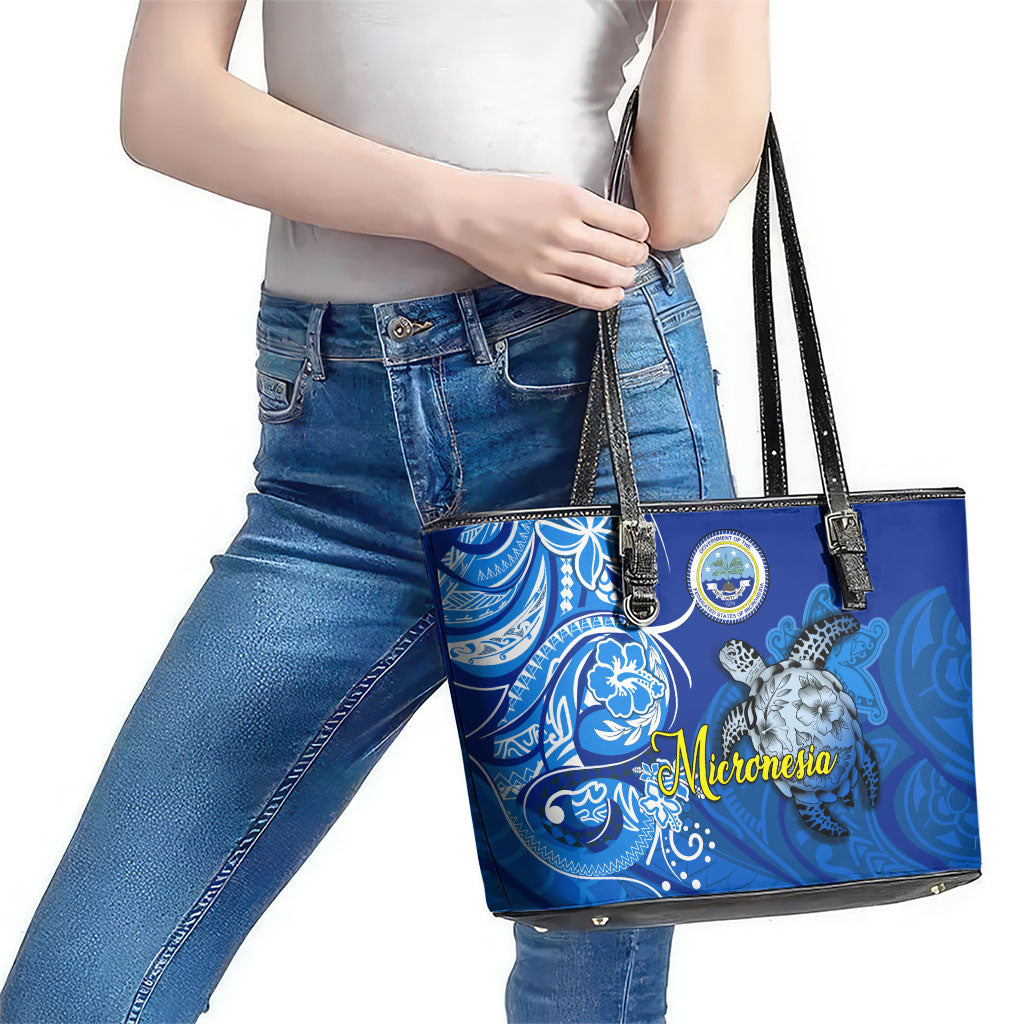 Micronesia Sea Turtle Leather Tote Bag Federated States Of Micronesia Tribal Floral Pattern