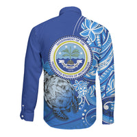 Micronesia Sea Turtle Long Sleeve Button Shirt Federated States Of Micronesia Tribal Floral Pattern