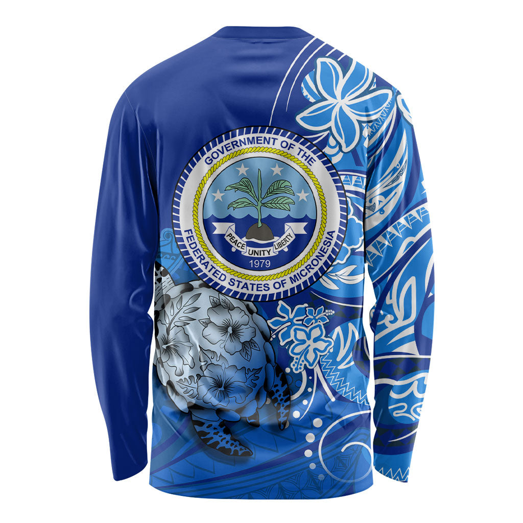 Micronesia Sea Turtle Long Sleeve Shirt Federated States Of Micronesia Tribal Floral Pattern