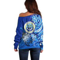 Micronesia Sea Turtle Off Shoulder Sweater Federated States Of Micronesia Tribal Floral Pattern