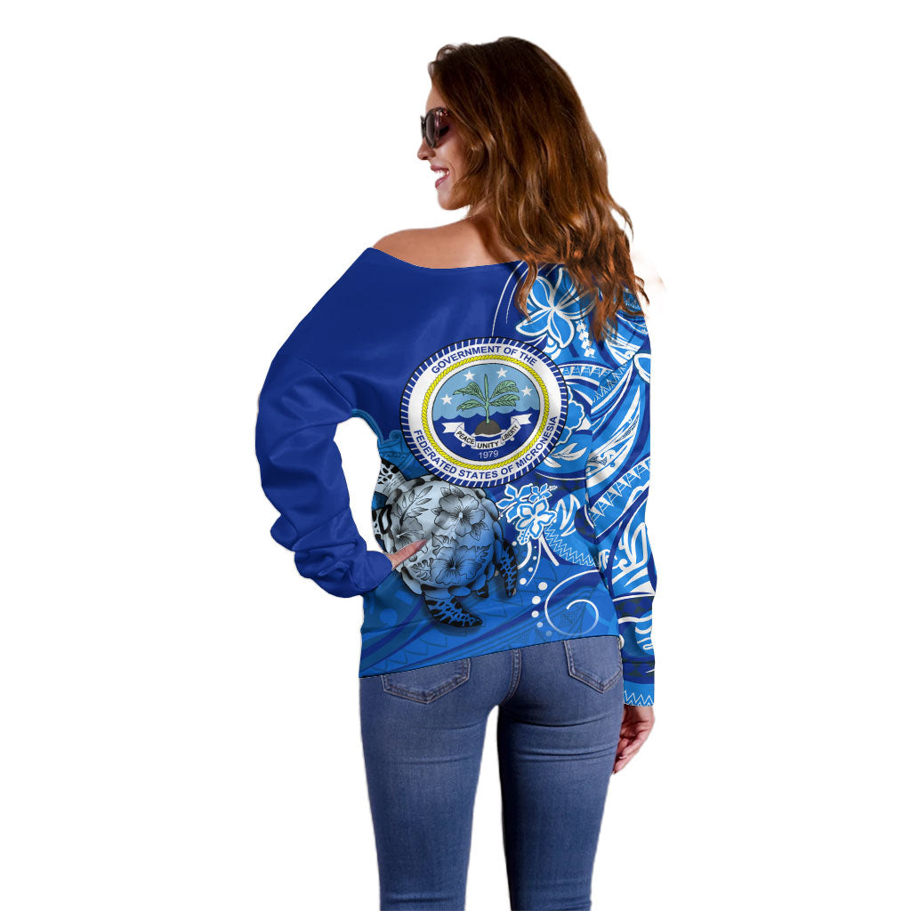 Micronesia Sea Turtle Off Shoulder Sweater Federated States Of Micronesia Tribal Floral Pattern