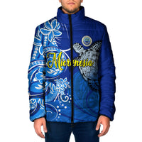 Micronesia Sea Turtle Padded Jacket Federated States Of Micronesia Tribal Floral Pattern