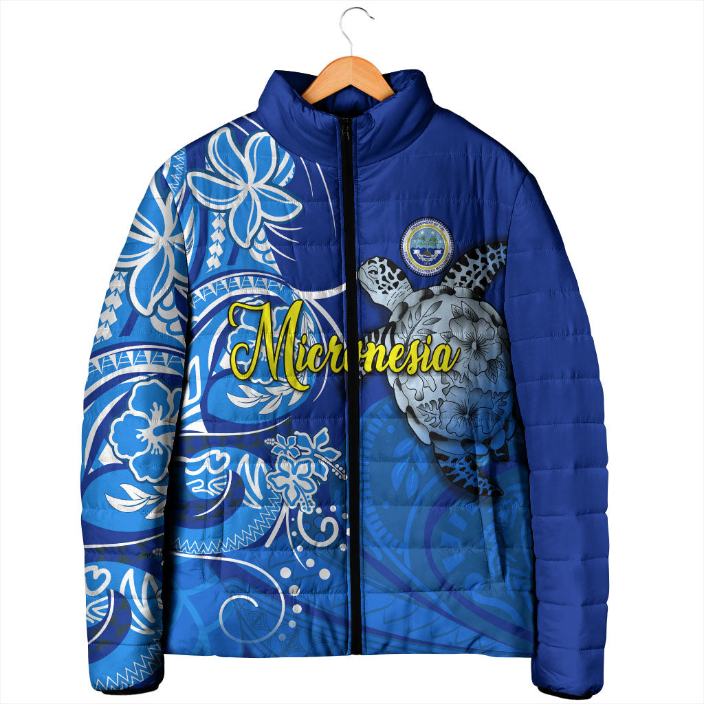 Micronesia Sea Turtle Padded Jacket Federated States Of Micronesia Tribal Floral Pattern