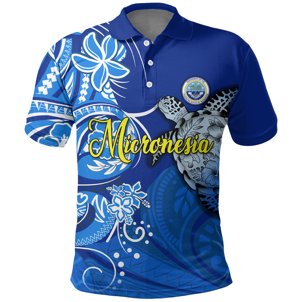 Micronesia Sea Turtle Polo Shirt Federated States Of Micronesia Tribal Floral Pattern