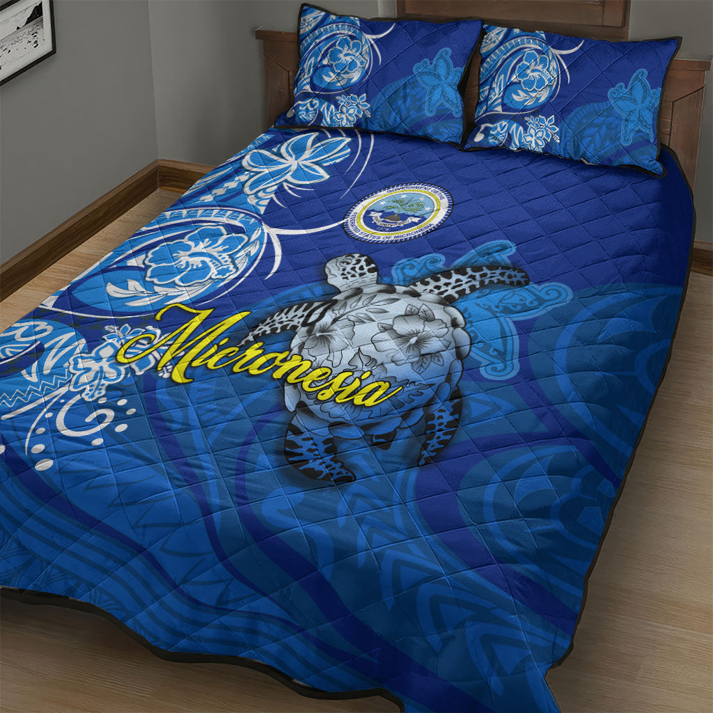 Micronesia Sea Turtle Quilt Bed Set Federated States Of Micronesia Tribal Floral Pattern