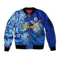 Micronesia Sea Turtle Sleeve Zip Bomber Jacket Federated States Of Micronesia Tribal Floral Pattern
