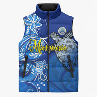 Micronesia Sea Turtle Sleeveless Puffer Jacket Federated States Of Micronesia Tribal Floral Pattern