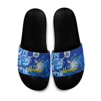 Micronesia Sea Turtle Slide Sandals Federated States Of Micronesia Tribal Floral Pattern