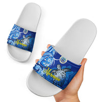 Micronesia Sea Turtle Slide Sandals Federated States Of Micronesia Tribal Floral Pattern