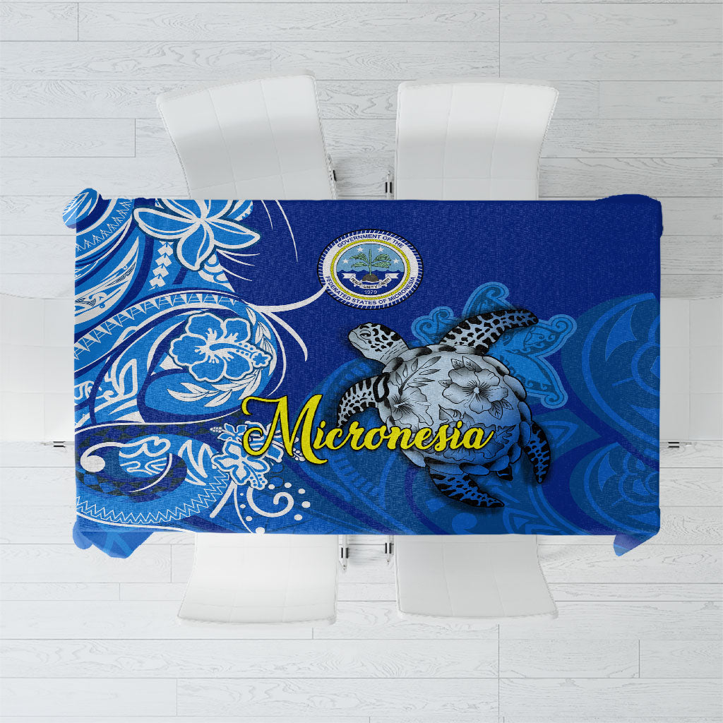 Micronesia Sea Turtle Tablecloth Federated States Of Micronesia Tribal Floral Pattern TS04 Blue White - Polynesian Pride