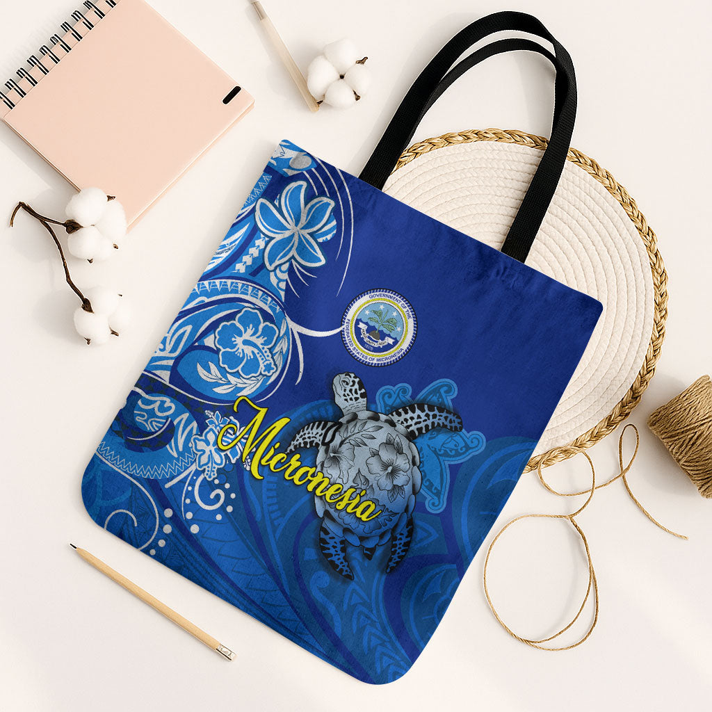 Micronesia Sea Turtle Tote Bag Federated States Of Micronesia Tribal Floral Pattern