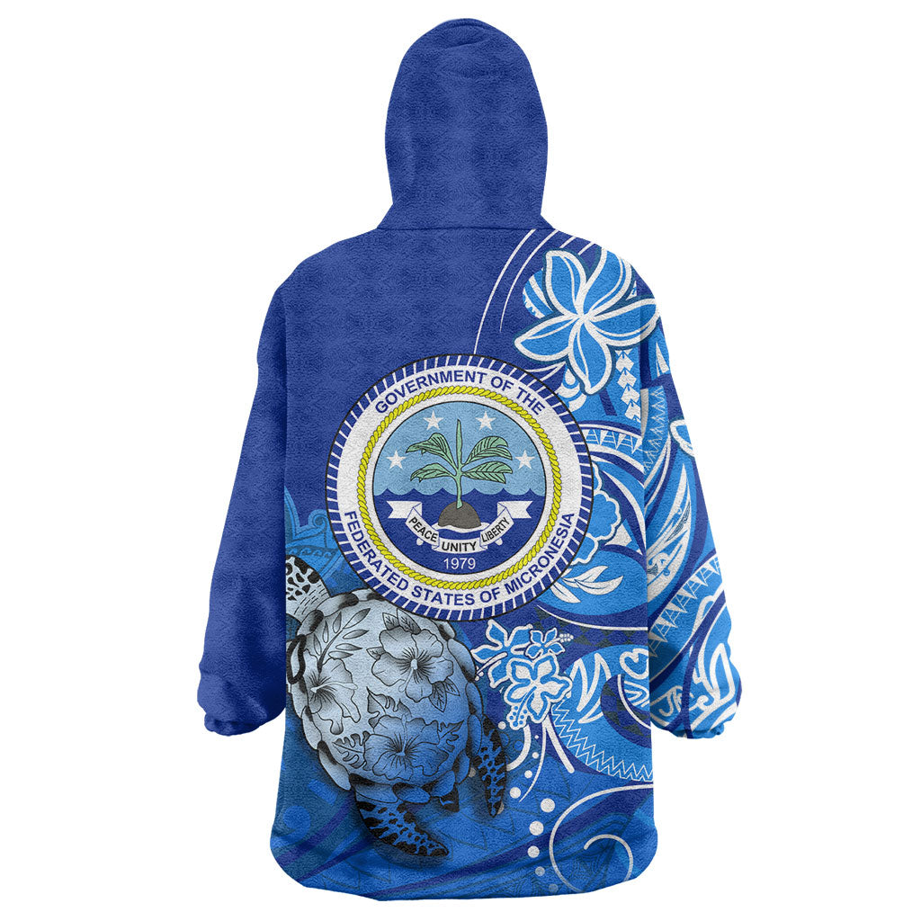 Micronesia Sea Turtle Wearable Blanket Hoodie Federated States Of Micronesia Tribal Floral Pattern