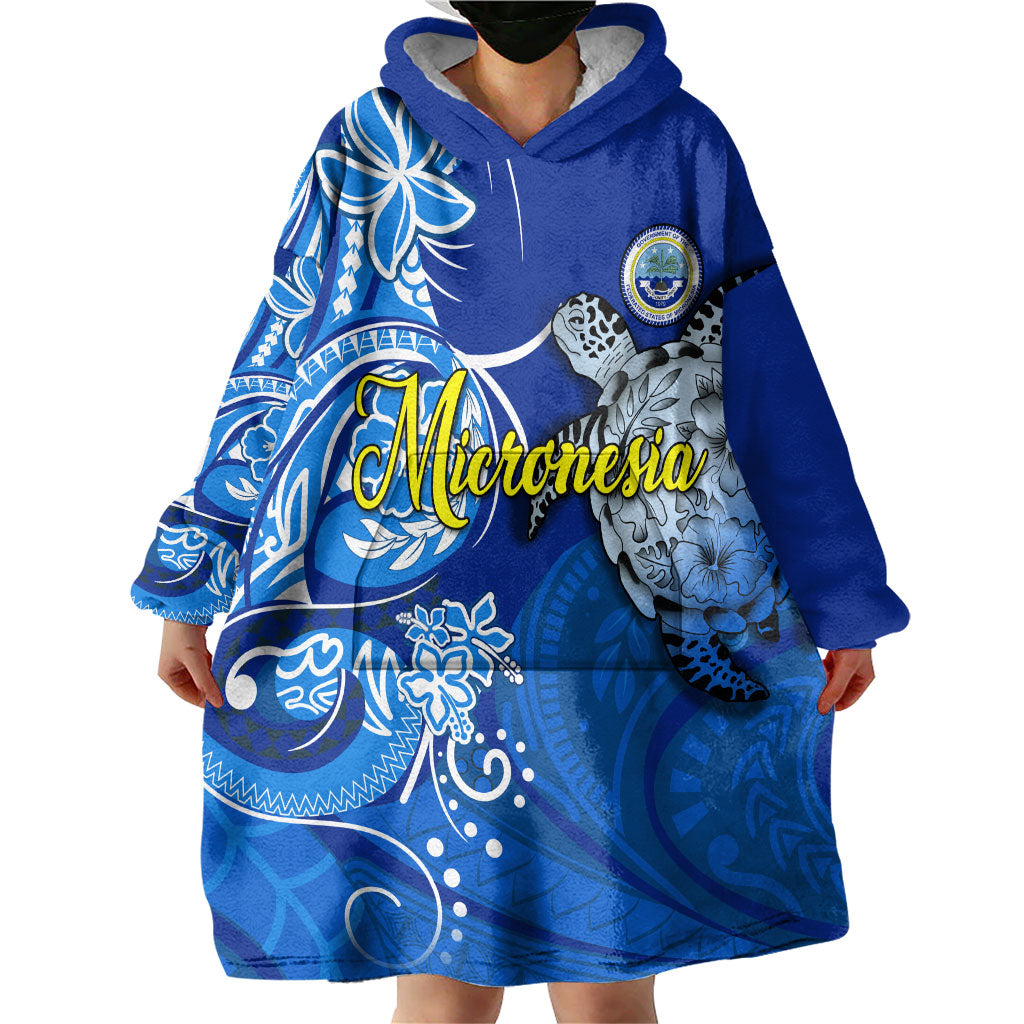 Micronesia Sea Turtle Wearable Blanket Hoodie Federated States Of Micronesia Tribal Floral Pattern