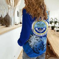 Micronesia Sea Turtle Women Casual Shirt Federated States Of Micronesia Tribal Floral Pattern