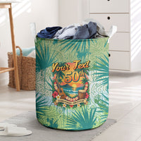Personalized Polynesia 50th Birthday Laundry Basket Vintage Hawaiian Floral Ukulele Tropical Sunset Art TS04 Green - Polynesian Pride