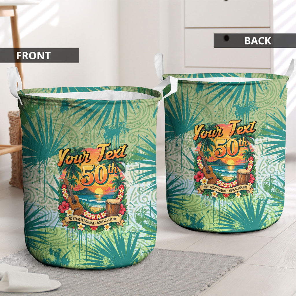 Personalized Polynesia 50th Birthday Laundry Basket Vintage Hawaiian Floral Ukulele Tropical Sunset Art TS04 - Polynesian Pride