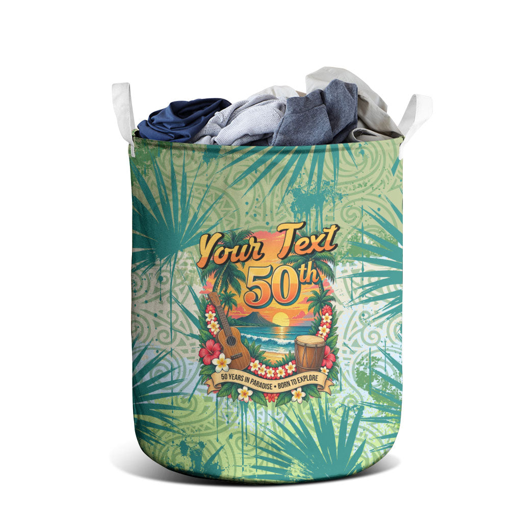 Personalized Polynesia 50th Birthday Laundry Basket Vintage Hawaiian Floral Ukulele Tropical Sunset Art TS04 - Polynesian Pride