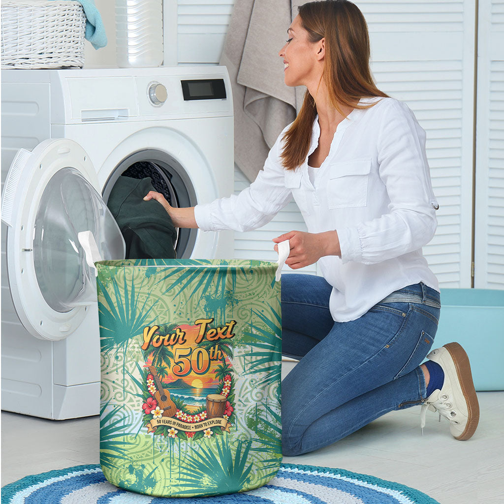 Personalized Polynesia 50th Birthday Laundry Basket Vintage Hawaiian Floral Ukulele Tropical Sunset Art TS04 - Polynesian Pride