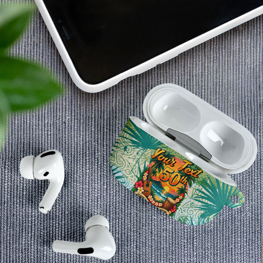 Personalized Polynesia 50th Birthday AirPods Case Vintage Hawaiian Floral Ukulele Tropical Sunset Art TS04 - Polynesian Pride