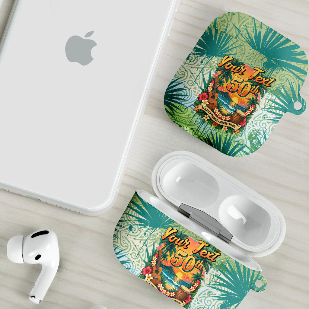 Personalized Polynesia 50th Birthday AirPods Case Vintage Hawaiian Floral Ukulele Tropical Sunset Art TS04 - Polynesian Pride