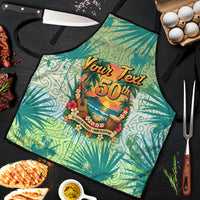 Personalized Polynesia 50th Birthday Apron Vintage Hawaiian Floral Ukulele Tropical Sunset Art TS04 Green - Polynesian Pride