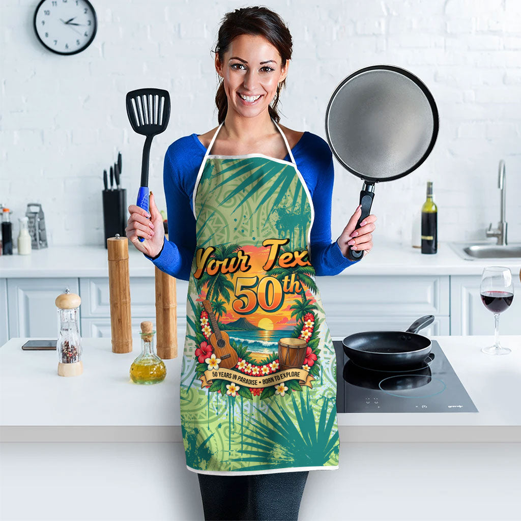 Personalized Polynesia 50th Birthday Apron Vintage Hawaiian Floral Ukulele Tropical Sunset Art TS04 - Polynesian Pride