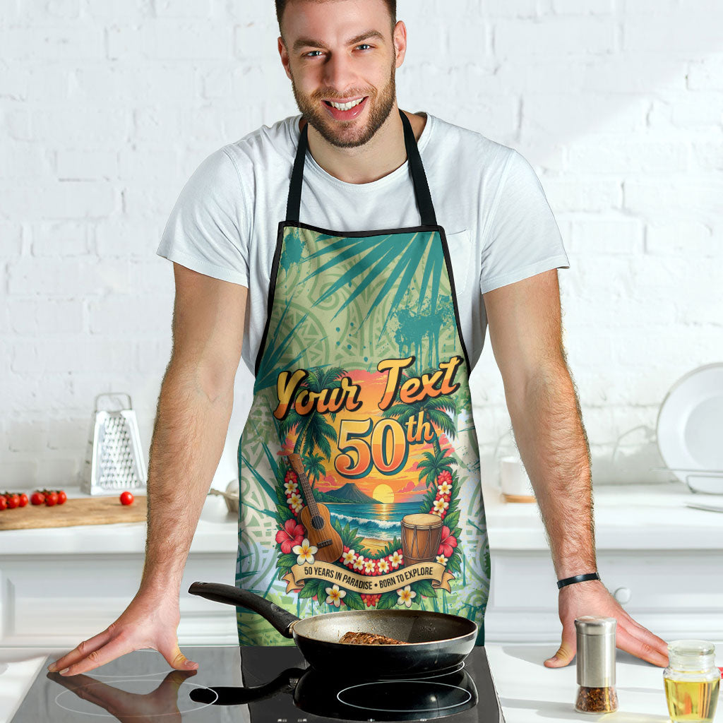 Personalized Polynesia 50th Birthday Apron Vintage Hawaiian Floral Ukulele Tropical Sunset Art TS04 - Polynesian Pride
