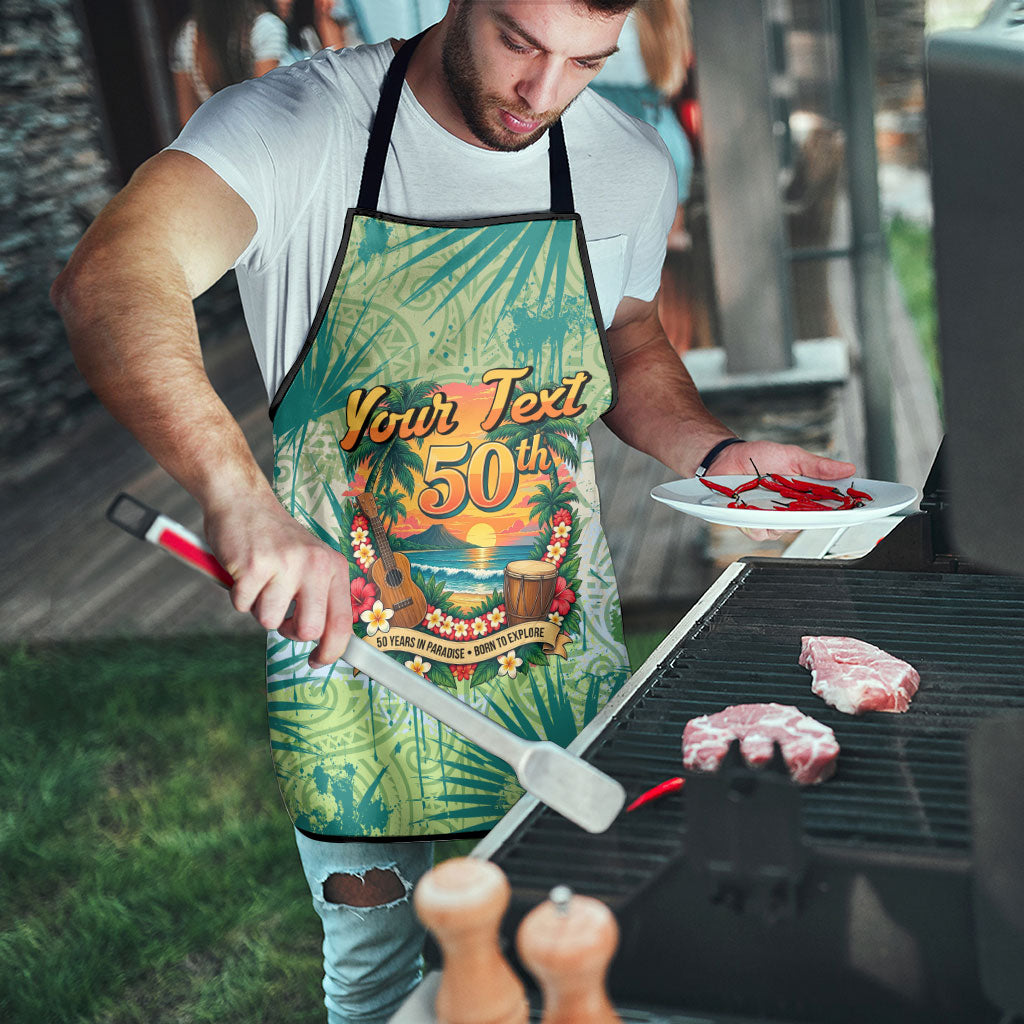 Personalized Polynesia 50th Birthday Apron Vintage Hawaiian Floral Ukulele Tropical Sunset Art TS04 - Polynesian Pride