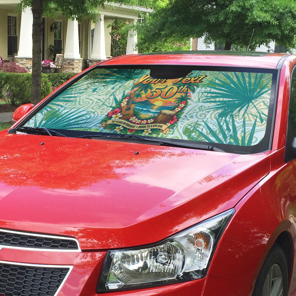 Personalized Polynesia 50th Birthday Auto Sun Shade Vintage Hawaiian Floral Ukulele Tropical Sunset Art TS04 - Polynesian Pride