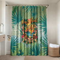 Personalized Polynesia 50th Birthday Bathroom Set Vintage Hawaiian Floral Ukulele Tropical Sunset Art TS04 Shower Curtain Only Green - Polynesian Pride