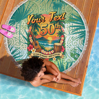 Personalized Polynesia 50th Birthday Beach Blanket Vintage Hawaiian Floral Ukulele Tropical Sunset Art TS04 - Polynesian Pride