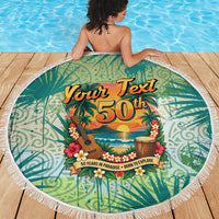 Personalized Polynesia 50th Birthday Beach Blanket Vintage Hawaiian Floral Ukulele Tropical Sunset Art TS04 - Polynesian Pride