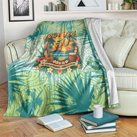 Personalized Polynesia 50th Birthday Blanket Vintage Hawaiian Floral Ukulele Tropical Sunset Art TS04 Green - Polynesian Pride