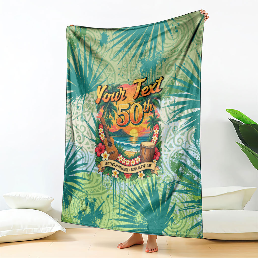 Personalized Polynesia 50th Birthday Blanket Vintage Hawaiian Floral Ukulele Tropical Sunset Art TS04 - Polynesian Pride