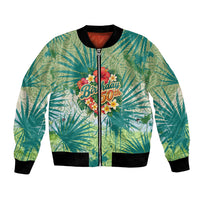 Personalized Polynesia 50th Birthday Bomber Jacket Vintage Hawaiian Floral Ukulele Tropical Sunset Art TS04 Unisex Green - Polynesian Pride