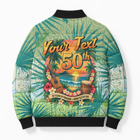 Personalized Polynesia 50th Birthday Bomber Puffer Jacket Vintage Hawaiian Floral Ukulele Tropical Sunset Art TS04 - Polynesian Pride