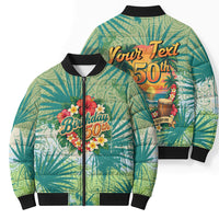 Personalized Polynesia 50th Birthday Bomber Puffer Jacket Vintage Hawaiian Floral Ukulele Tropical Sunset Art TS04 - Polynesian Pride