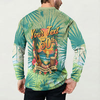 Personalized Polynesia 50th Birthday Button Sweatshirt Vintage Hawaiian Floral Ukulele Tropical Sunset Art TS04 - Polynesian Pride