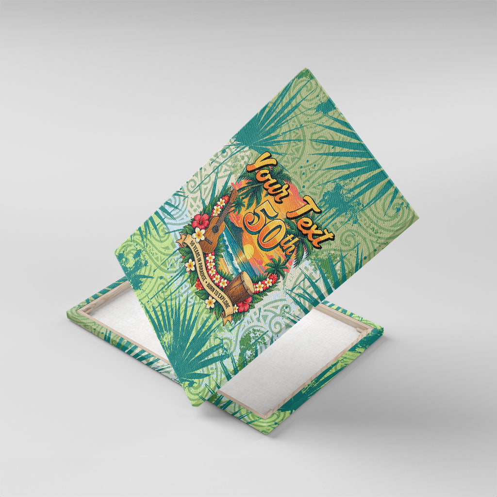 Personalized Polynesia 50th Birthday Canvas Wall Art Vintage Hawaiian Floral Ukulele Tropical Sunset Art TS04 With Frame Green - Polynesian Pride