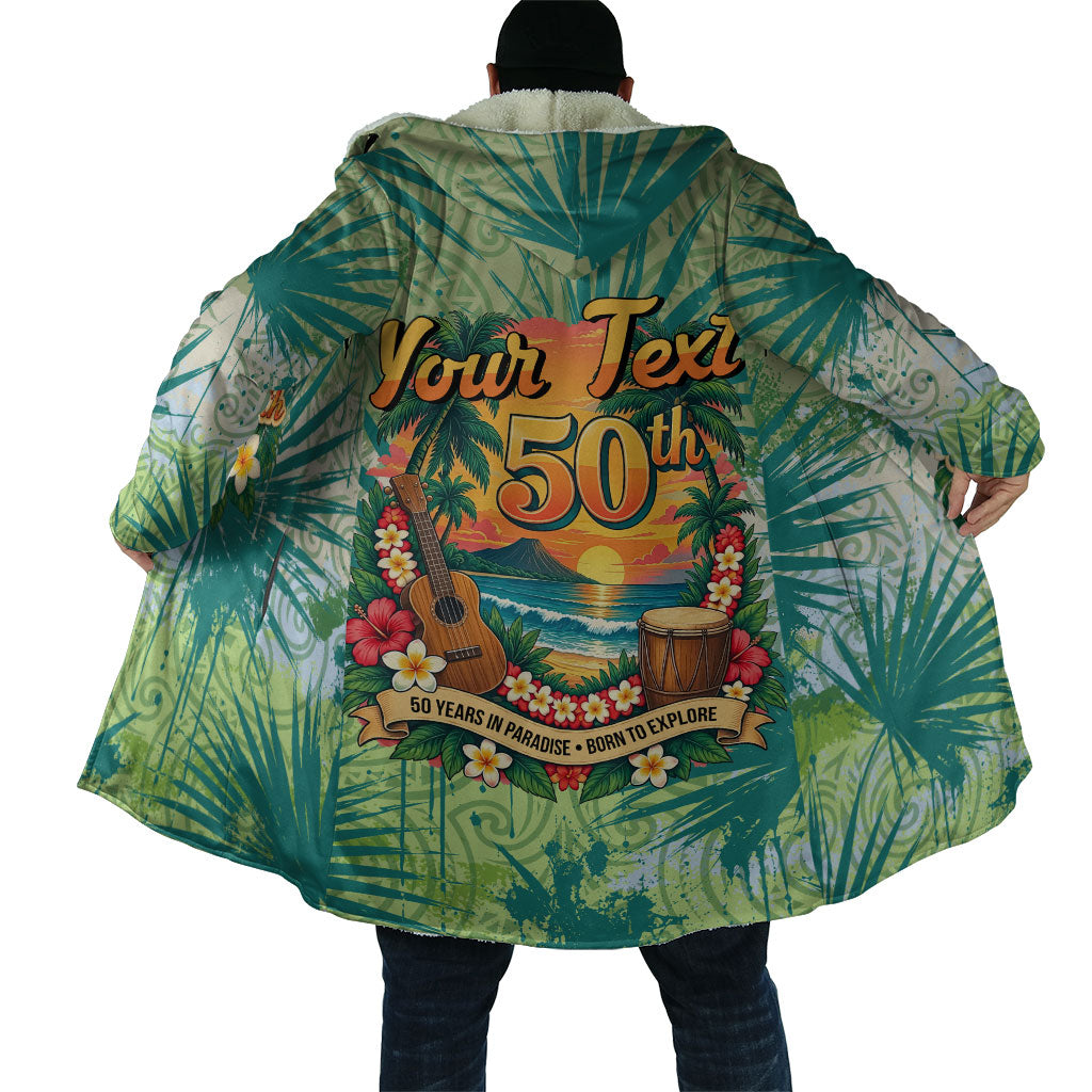 Personalized Polynesia 50th Birthday Cloak Vintage Hawaiian Floral Ukulele Tropical Sunset Art TS04 - Polynesian Pride