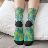 Personalized Polynesia 50th Birthday Crew Socks Vintage Hawaiian Floral Ukulele Tropical Sunset Art TS04 - Polynesian Pride