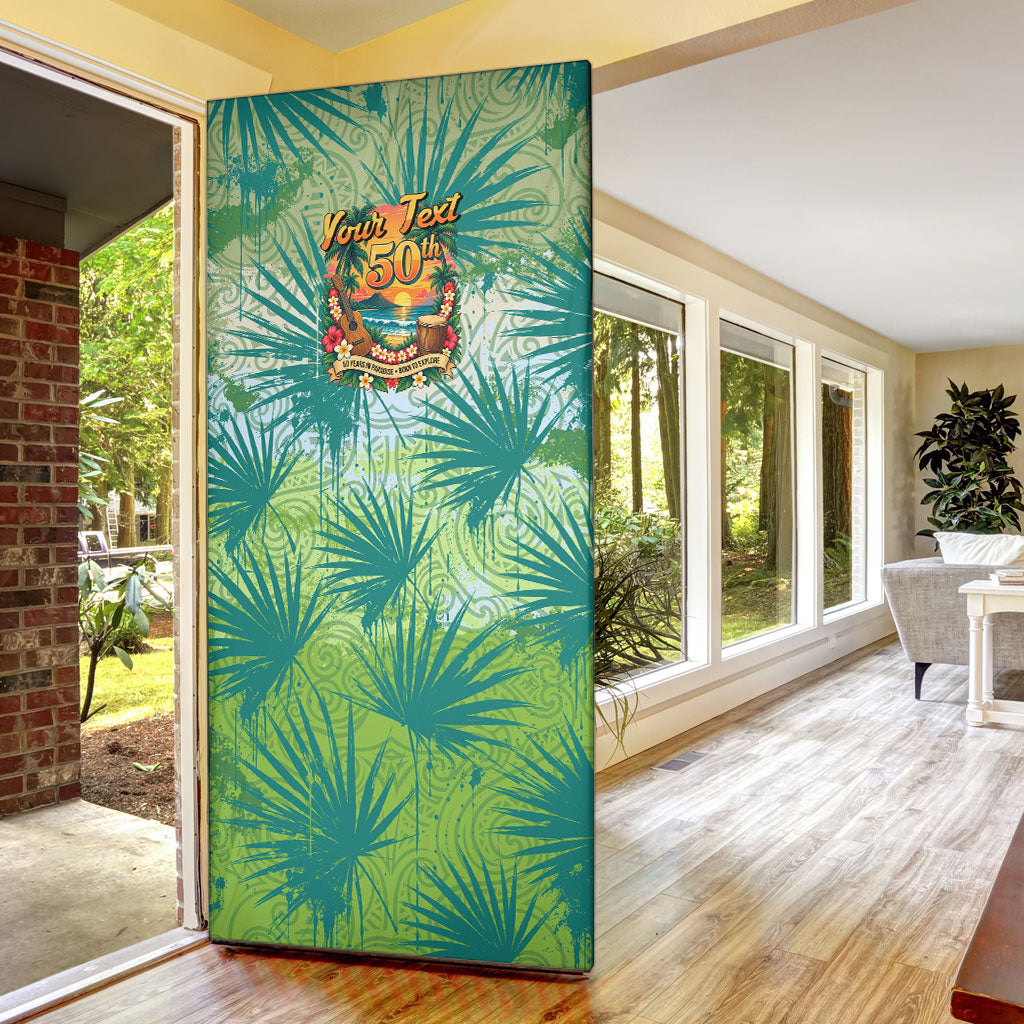 Personalized Polynesia 50th Birthday Door Cover Vintage Hawaiian Floral Ukulele Tropical Sunset Art TS04 - Polynesian Pride