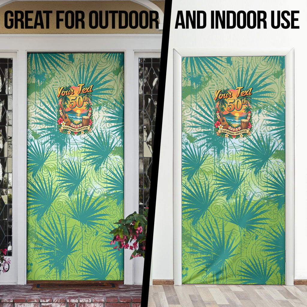 Personalized Polynesia 50th Birthday Door Cover Vintage Hawaiian Floral Ukulele Tropical Sunset Art TS04 - Polynesian Pride