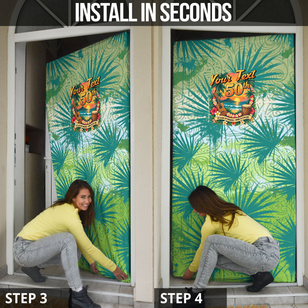 Personalized Polynesia 50th Birthday Door Cover Vintage Hawaiian Floral Ukulele Tropical Sunset Art TS04 - Polynesian Pride
