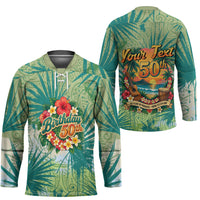 Personalized Polynesia 50th Birthday Hockey Jersey Vintage Hawaiian Floral Ukulele Tropical Sunset Art TS04 - Polynesian Pride